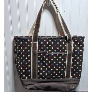 Lands End Brown Medium Multi Color/Compartment Dot Canvas Tote Bag